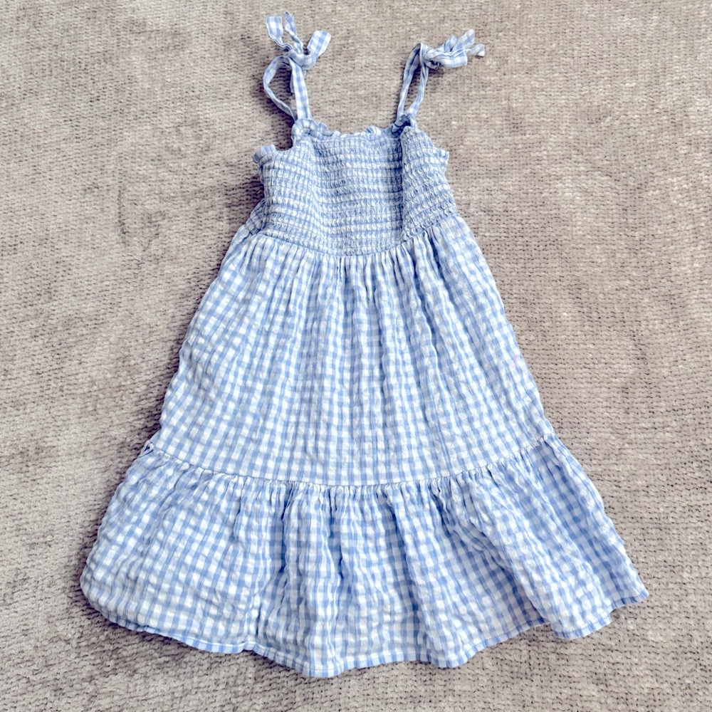 Nordstrom Girls Blue Gingham Smocked Sundress 7 Cottagecore Timeless Classic